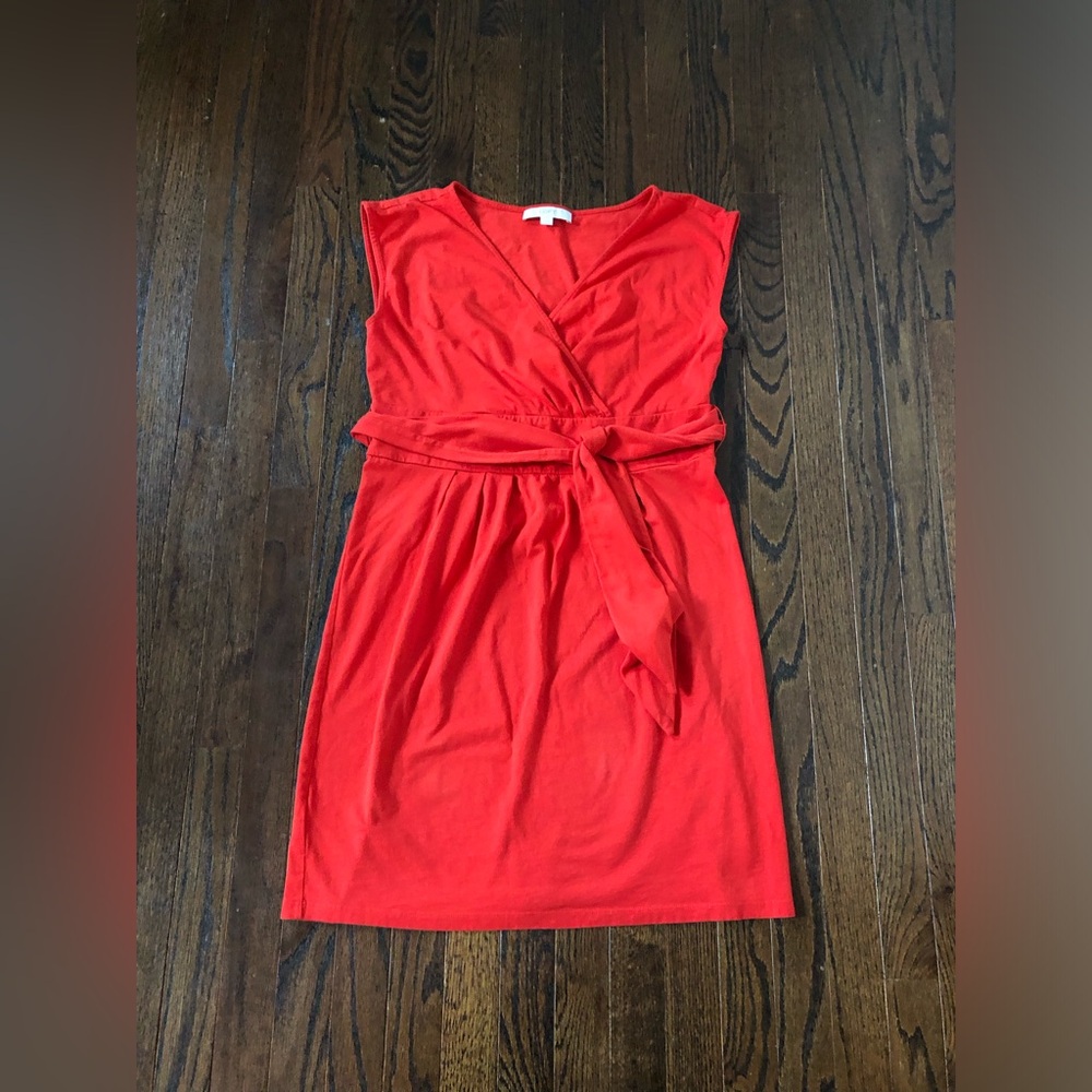 LOFT Women’s L Red Sleeveless V-Neck Tie-Waist Knee-Length Sundress - VGUC!